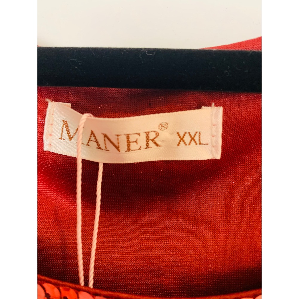 MANER Sequin Top Women XXL Red Ombre Short Sleeve Party Blouse Sparkly Holiday - Picture 2 of 11